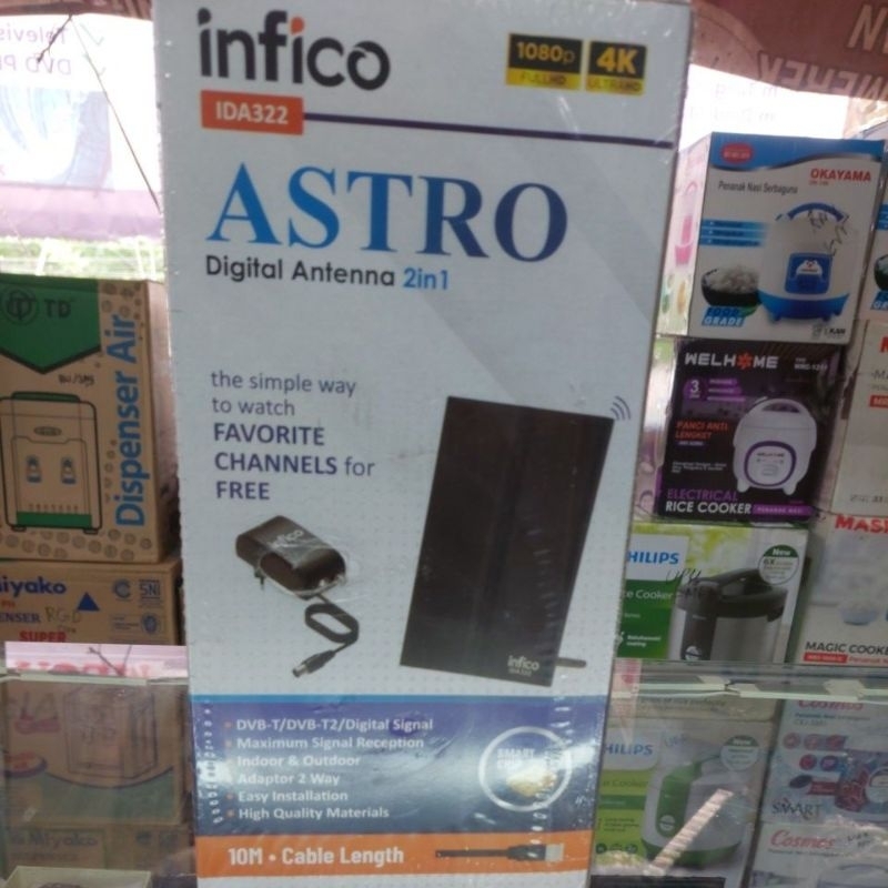 ANTENA DIGITAL INFICO IDA322 SMART CHIP. FULL HD 1080P. ULTRA HD 4K. ANTENA LUAR DAN DALAM CABLE LEN