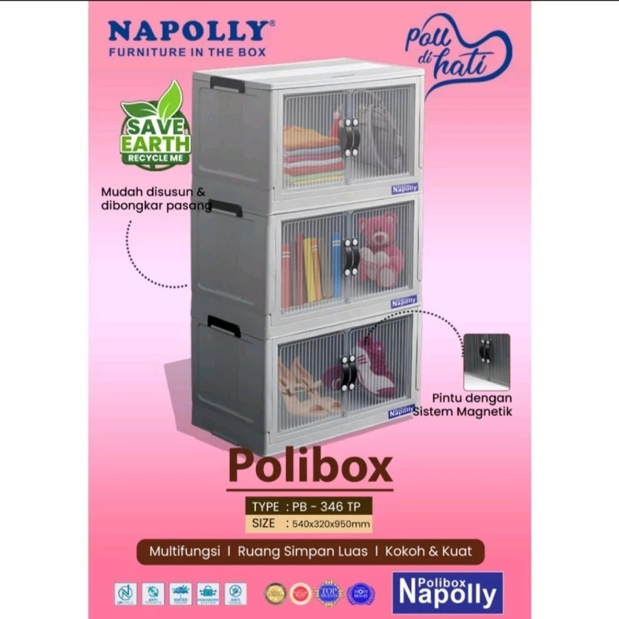 NAPOLLY POLIBOX 346 SUSUN 3 + RODA - Lemari Plastik / Bok / Lemari Jumbo