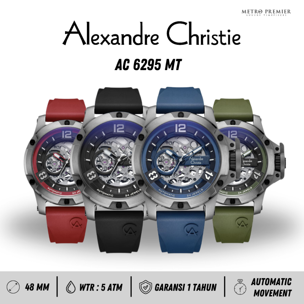 Jam Tangan Alexandre Christie Pria AC6295 AC 6295 Automatic Rubber Strap Original & Garansi Resmi 1 