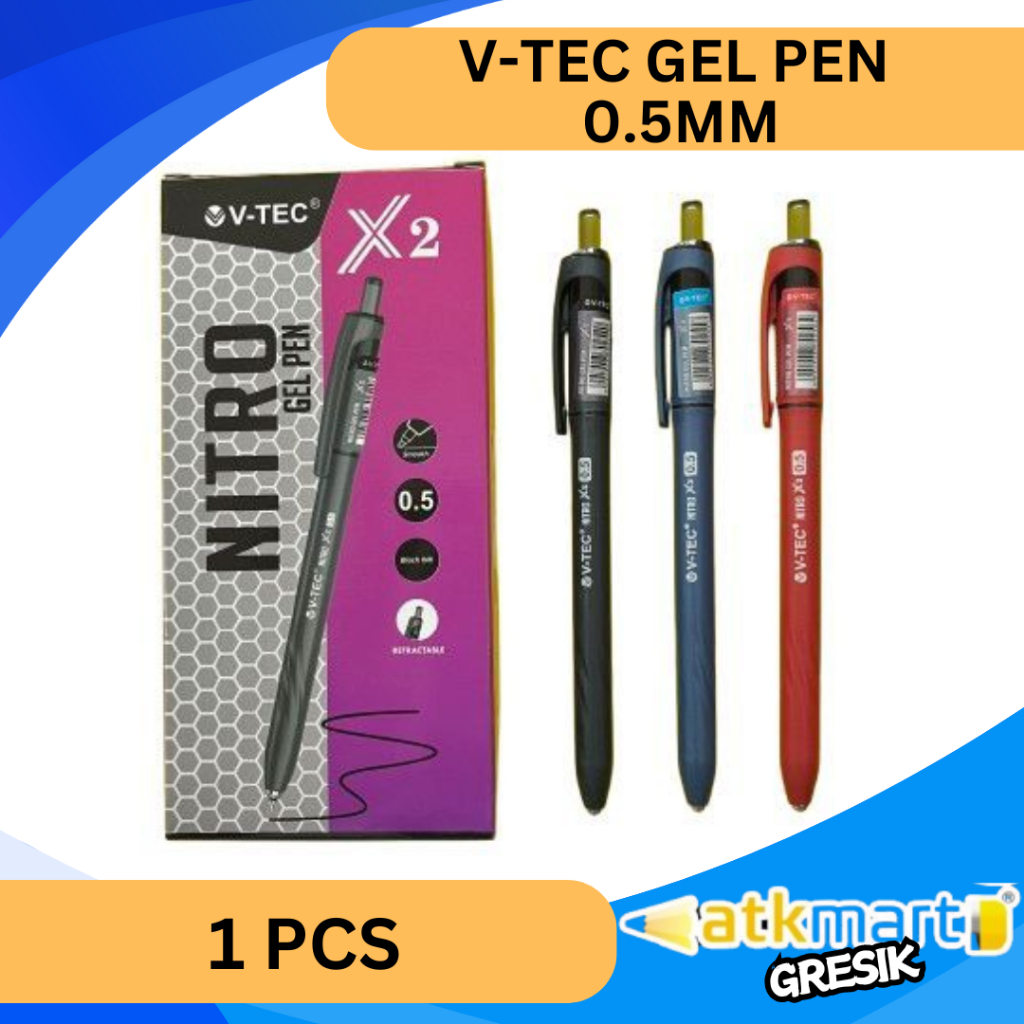 

V TEC BALLPOINT GEL NITRO X2 0.5MM PULPEN GEL BOLPOIN GEL 0.5 mm MERAH BIRU HITAM ESTETIK PREMIUM