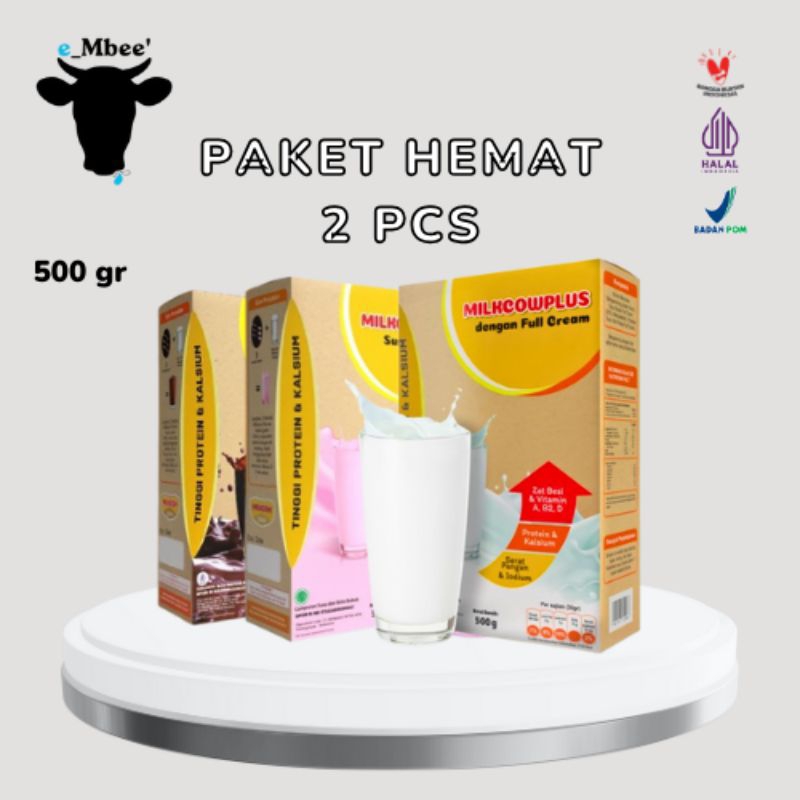 

e_Mbee' [Paket Hemat 2 Pcs] Milkcowplus Full Cream Susu Peninggi Plus Kalsium 500 gram