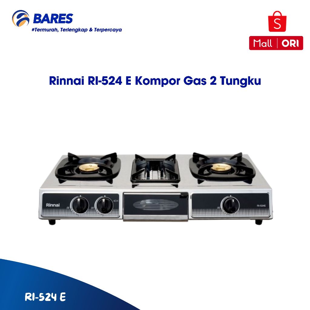 Rinnai RI-524 E Kompor Gas 2 Tungku Dilengkapi Pemanggang Dan Api Ekonomis
