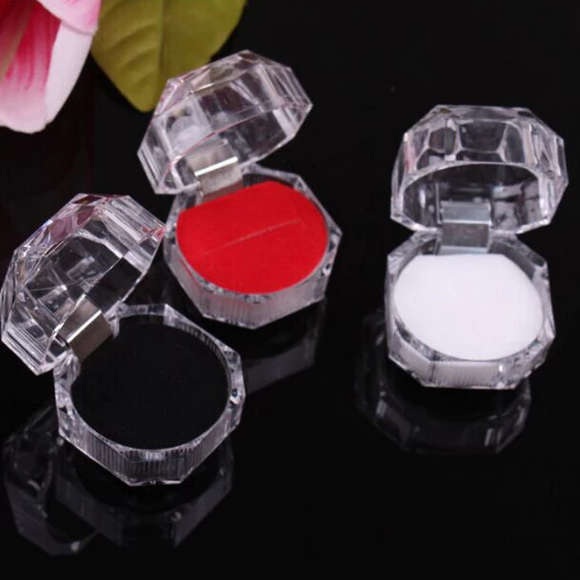 Cristal Tempat Cincin Akrilik Bening Mewah Elegant Box Cincin Tunangan Bening Tempat Perhiasan