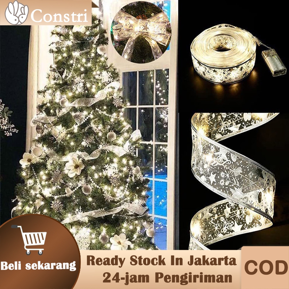 

5M Pita Natal Kawat Lampu LED Hiasan Dekorasi Pohon Natal Dekorasi Kado Pita Parcel Pita Lampu Tumbler Pesta Sting Lights Ribbon