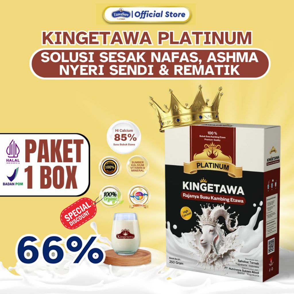 

Kingetawa Platinum - Susu Etawa Premium 100% Asli BPOM - 1 BOX 250g - Nyeri, Sesak Nafas & Rematik