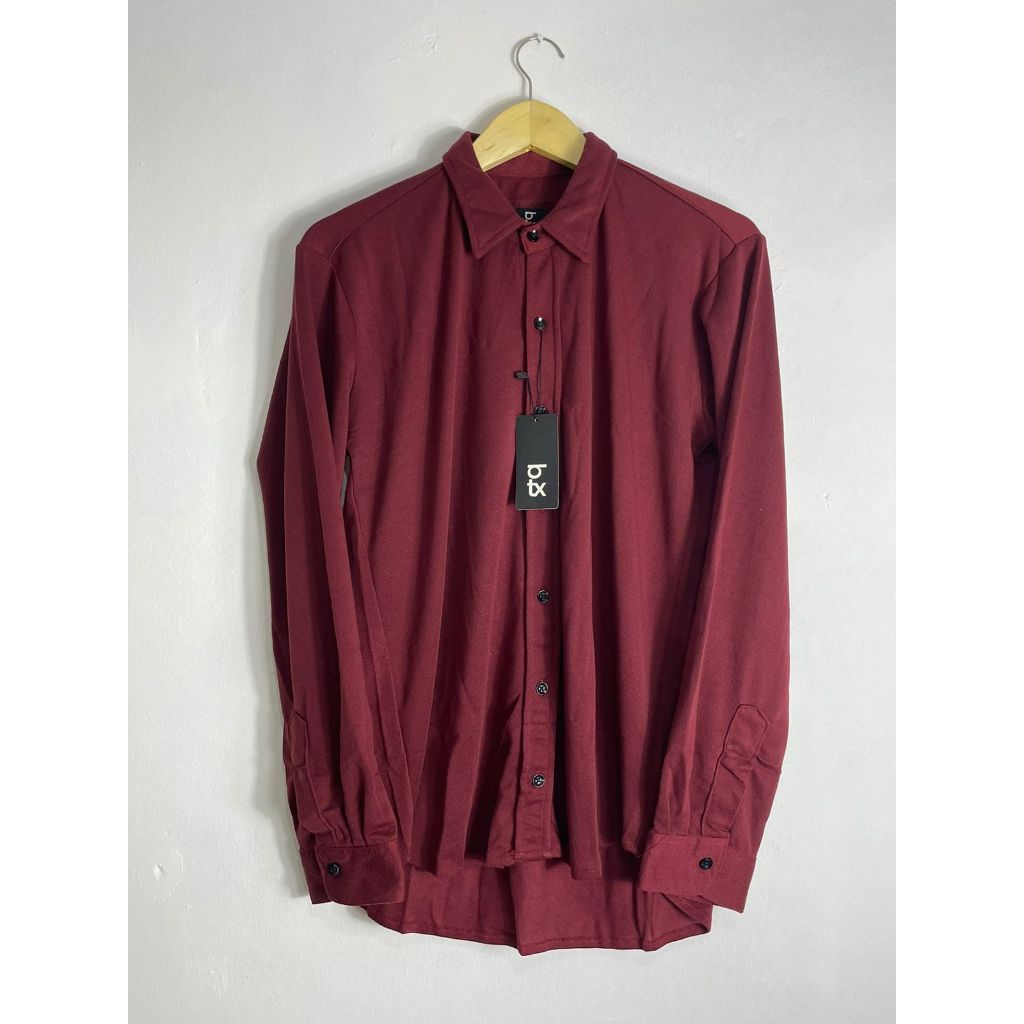 BTX - Kemeja Polos Lengan Panjang Pria Lacoste Premium Maroon