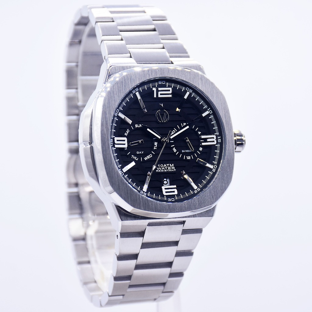 Rromo 100% original jam pria Christ Verra CV 120592G-11 BLK D4,3cm silver black