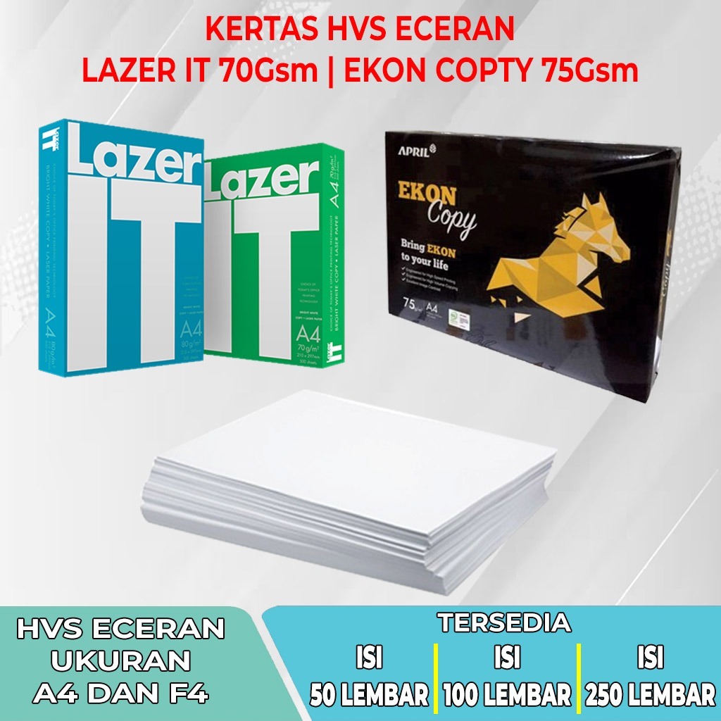 

[BISA INSTANT & COD] HVS ECERAN A4 / F4 Isi 50 / 100 / 250 Lembar Merk LAZER IT / EKON COPY