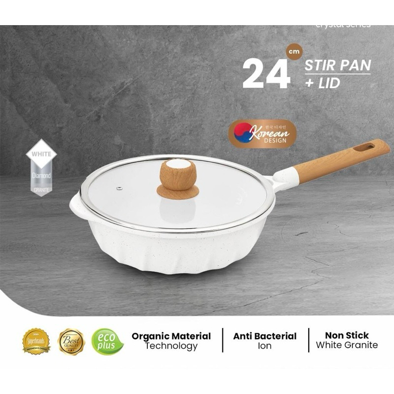 Cooklover premium wajan anti lengket frypan fry wok marble granit keramik 24cm panci penggorengan 24