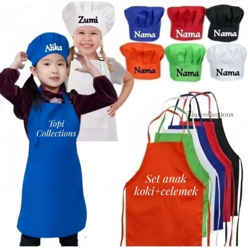 topi koki dan celemek anak free nama topi koki dan celemek apron anak Topi chef anak