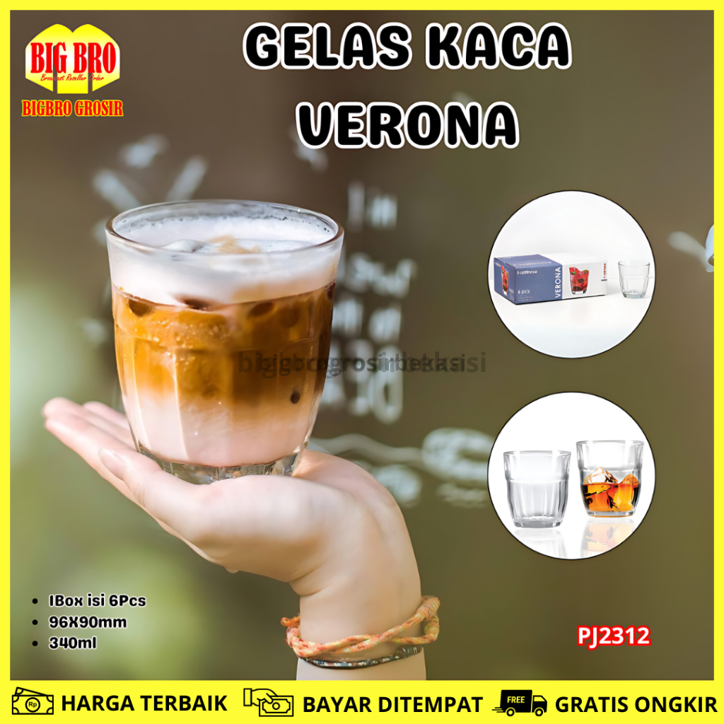 BB ( ISI 6 PCS ) GELAS VERONA CITINOVA 340ML GELAS PENDEK UNIK GELAS KACA MINUM KOPI MEWAH AESTHETIC