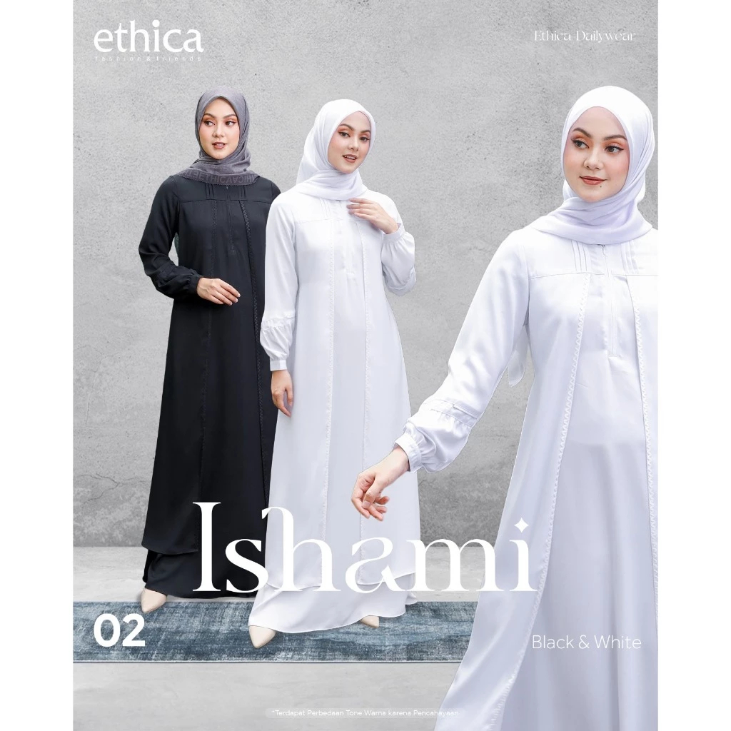 GAMIS ETHICA ISHAMI 02 - GAMIS SYARI WARNA HITAM DAN PUTIH - BISA COD