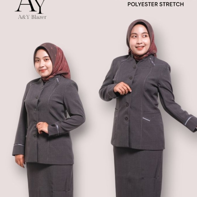FG2 7 AY Blazer Baju Seragam PDH Guru  PNS Wanita Warna ABU TUA Bahan Polyester Stretch  Seragam Ker