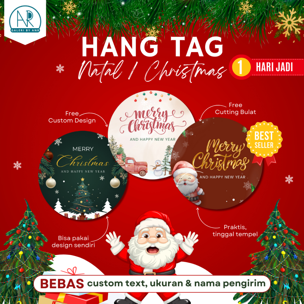 

D74 Stiker Bulat Natal Custom | label toples sticker tempelan hampers natal souvenir merry christmas and happy new year stiker cutting bulat murah free custom bisa cod