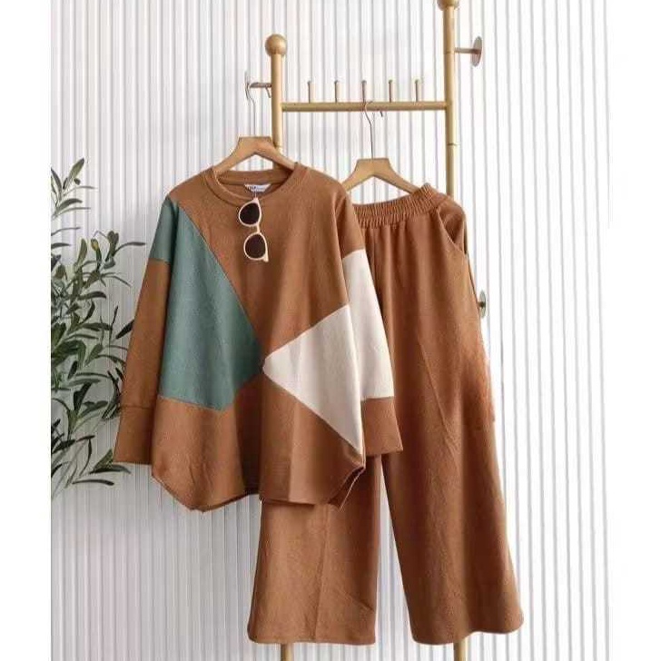 One Set Irene Setelan Wanita Kombinasi Crinkle Airflow