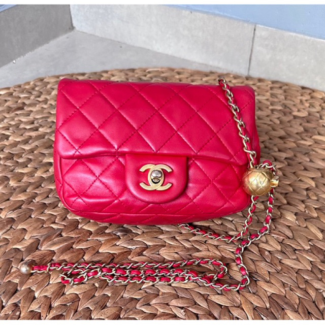 Tas CHANEL*** Mini Ball Leather Sling Bag - Red