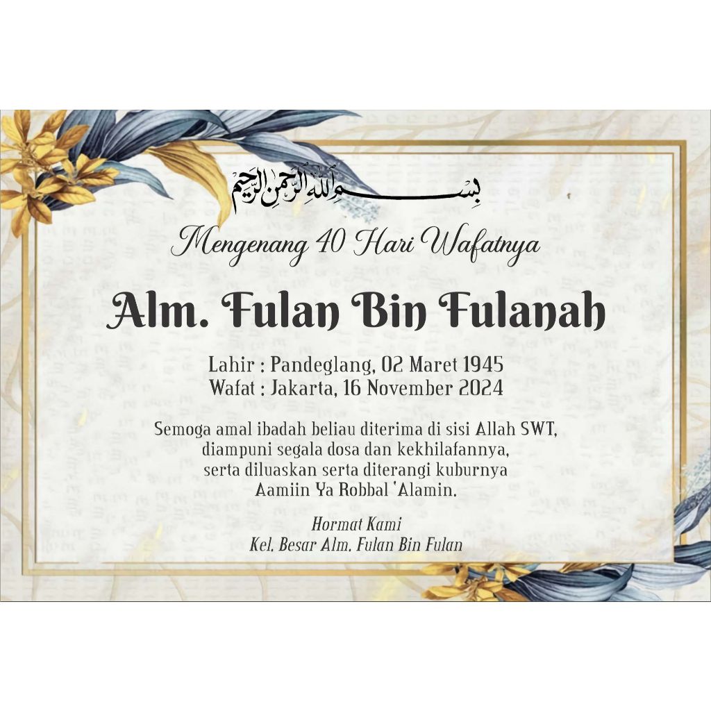 Stiker / kartu ucapan tasyakuran wafatnya 40 hari /100 hari/1000 hari