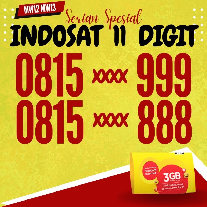Nomer Cantik Indosat 11 Digit Serian Belakang Triple 888 999 11 Digit Kode MW12 MW13 No Cantik Indos