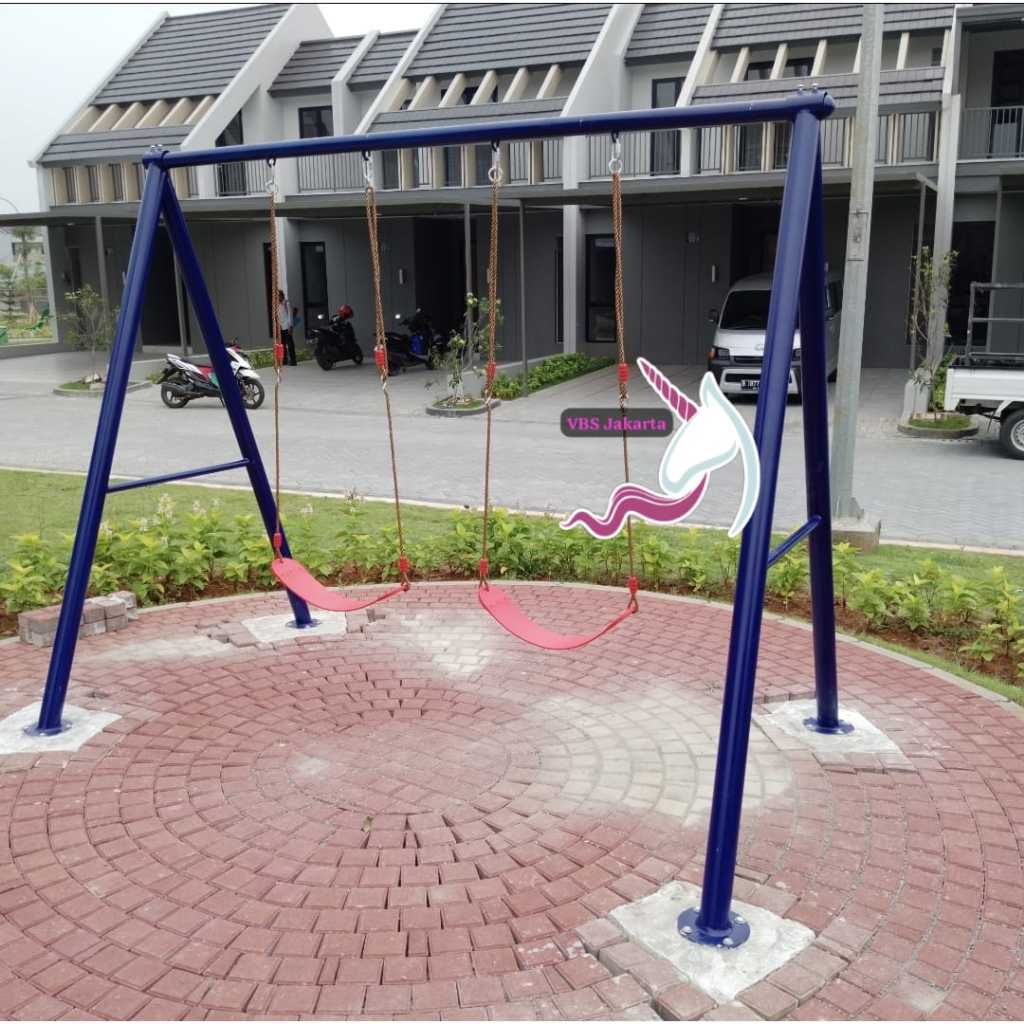 PLAYGROUND JUMBO LENGKAP OUTDOOR GALVANIS BESI PERUMAHAN SEKOLAH TAMAN BERMAIN PEROSOTAN DOUBLE SWIN