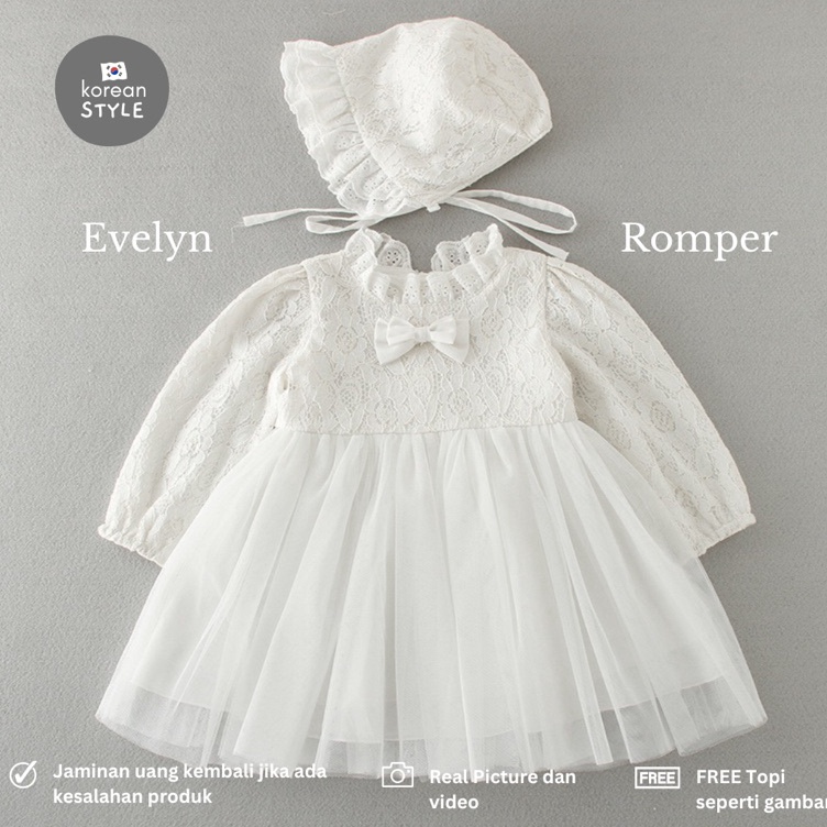 KODE T48H BABYCHAN  EVELYN ROMPER DRESS  Baju baptis bayi  baju aqiqah bayi Baju pesta bayi perempua