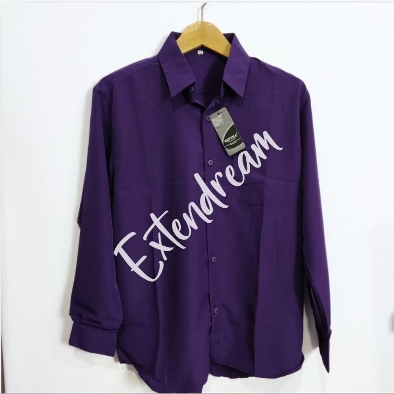 Colo Uomo Reptile Kemeja Kerja Polos Pria Formal Warna Ungu Terong Tangan Panjang