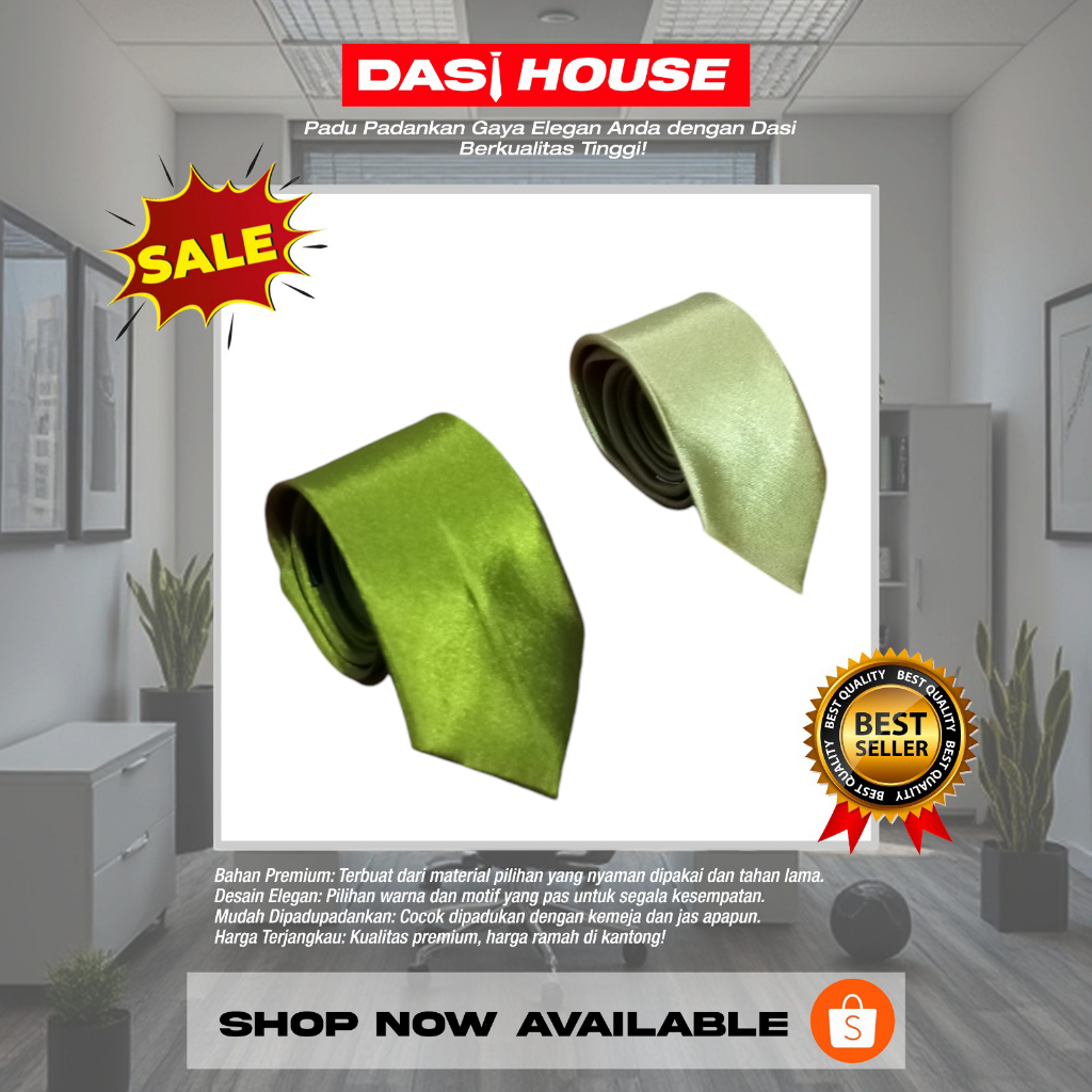 Dasi Khaki, Hijau Olive Polos Standar Formal
