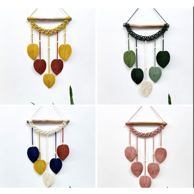 MACRAME DAUN Hiasan dinding macrame daun besar, seni dinding macrame, permadani dinding, Lukisan dau
