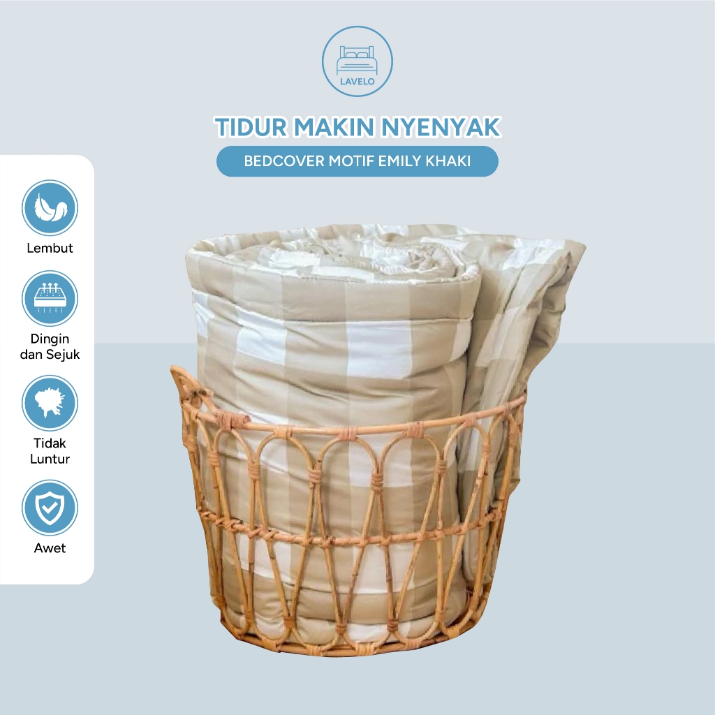 Bedcover Motif Emily Khaki Lavelo Bahan Microtex Disperse Nyaman Tampilan Aestethic King 230X240 Sin