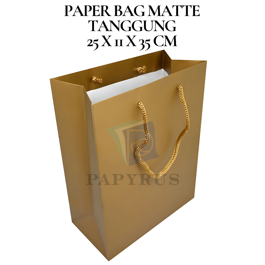 

PAPER BAG POLOS / HAMPERS BAG / GOODIE BAG / SOUVENIR BAG / TAS KADO POLOS / GIFT BAG / PAPER BAG MATTE DOFF TANGGUNG GOLD EMAS 25 CM x 11 CM x 35 CM