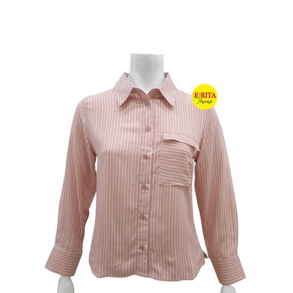 SEKIDO MELODY Kemeja Motif Garis Lengan Panjang Wanita Atasan Wanita Pakaian Wanita Terbaru