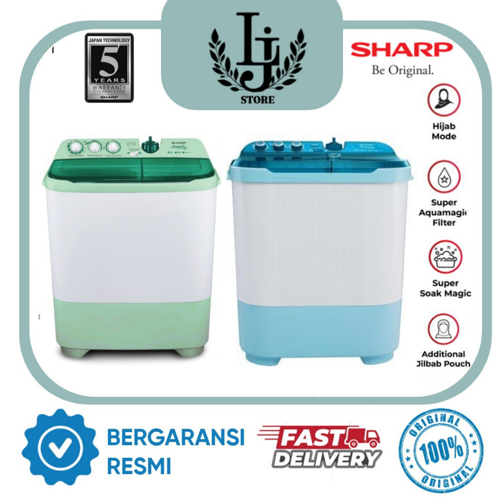 Mesin Cuci Sharp 2 Tabung EST1070SJ / EST1270SJ Mesin Cuci Dua Tabung 10KG / 12KG Sharp