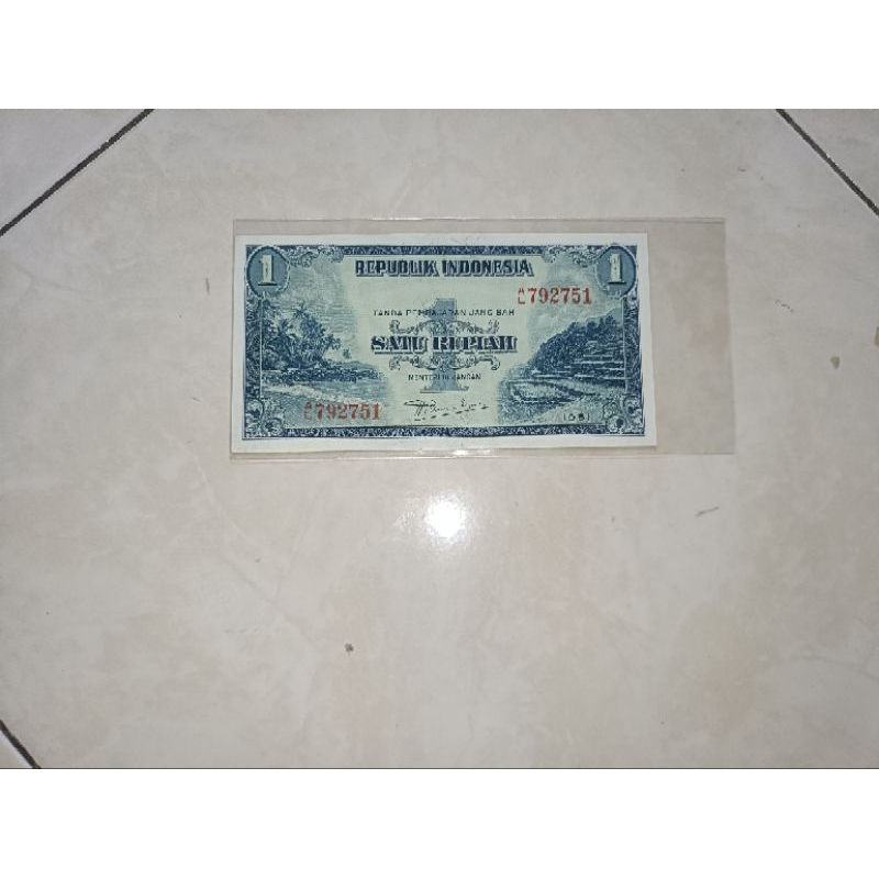 uang 1 / satu rupiah pemandangan alam tahun 1951 asli unc