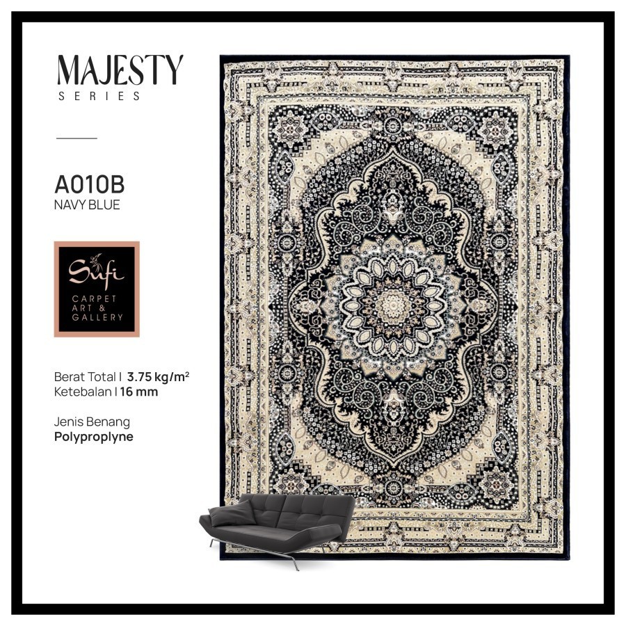 Karpet Lantai Jumbo Permadani Klasik Tebal Mewah Design Turki Majesty A010B 300x400 Cm