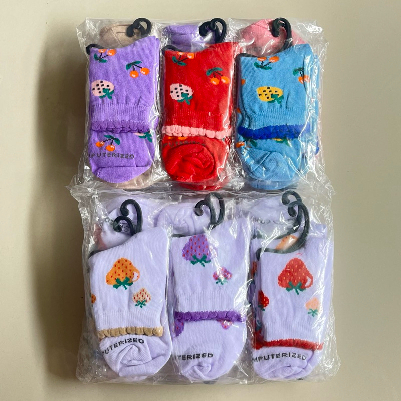 (GROSIR)1 Lusin (12 pc) kaos kaki anak TK paud perempuan pendek motif strawberry Cherry / kaos kaki 