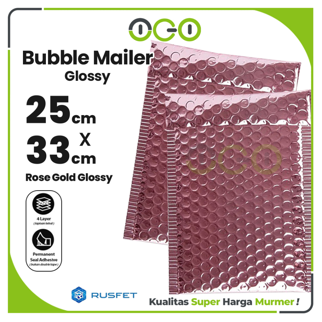 Amplop Bubble Mailer Pink Rosegold 25 x 33 cm Harga Ecer Satuan / Amplop Packing Olshop Hello Rusfet