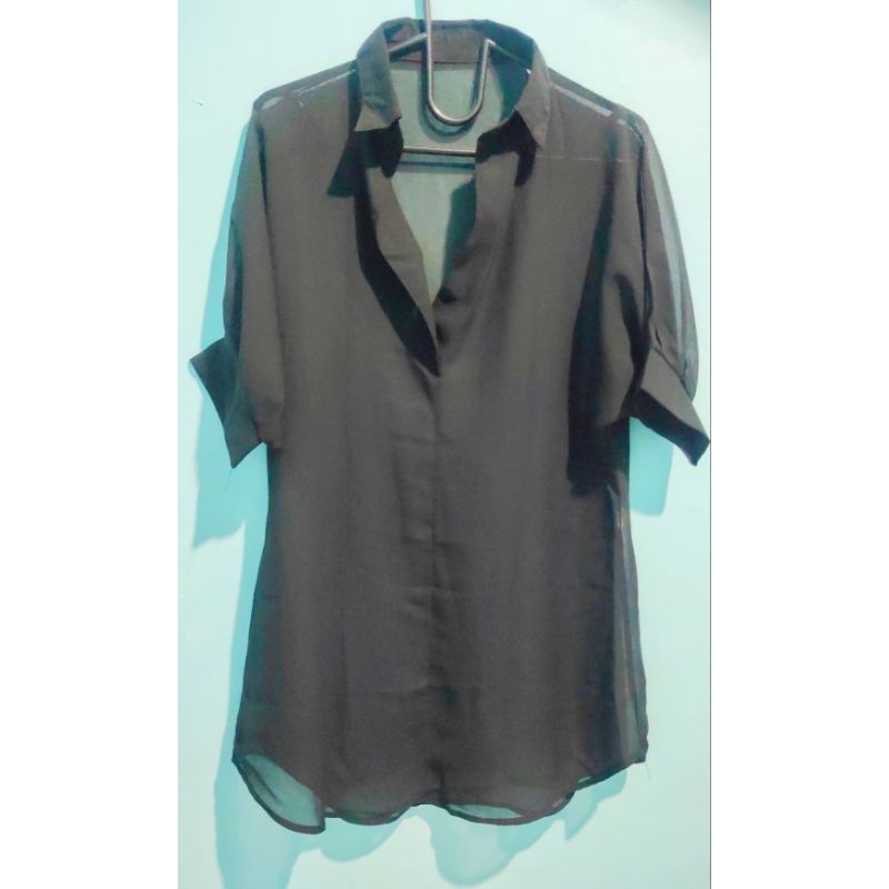 baju atasan wanita hitam transparan