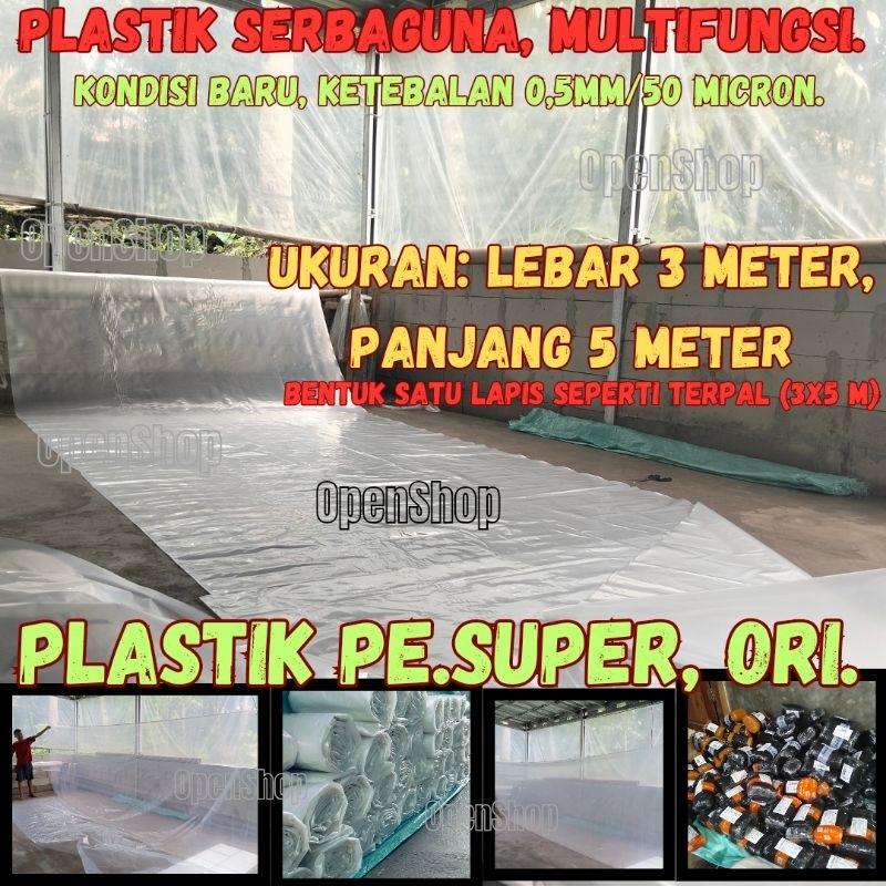 Plastik Bening Penutup Pelindung Pembungkus  Furniture Atap Green House Peternak Budidaya Bangunan..
