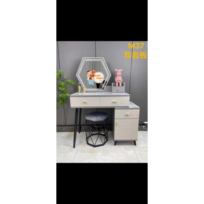 Meja Rias Minimalis Import Lampu Led Touch Screen - Set Meja Rias Impor Grey