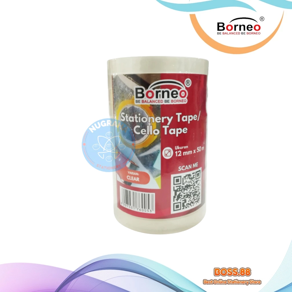 

CELLOTAPE / ISOLASI BORNEO 12 MM X 50 M CORE MERAH (12 PCS)