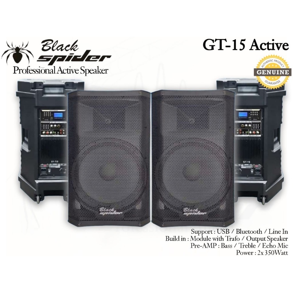 Speaker Aktif Black Spider GT-15PS GT15PS GT15 PS GT 15PS 15 inchi 1 set Sepasang 2 Aktif 15 inchi O