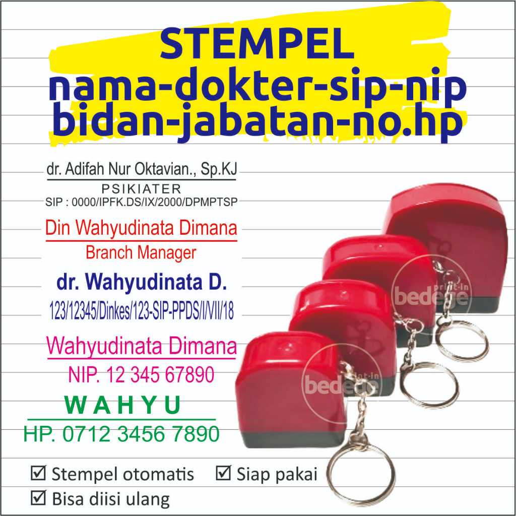 

STEMPEL NAMA, DOKTER, SIP, NIP, BIDAN, JABATAN, NO HP