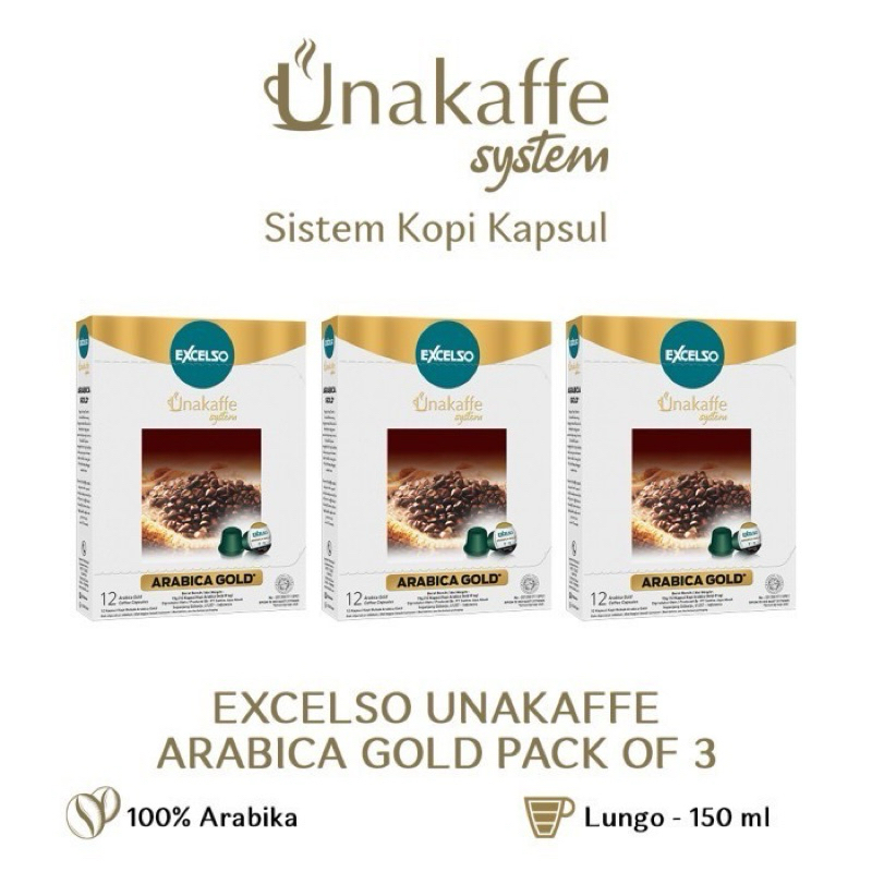 

Promo Paket 3 BOX ARABICA GOLD Unakaffe Excelso Coffee Capsule