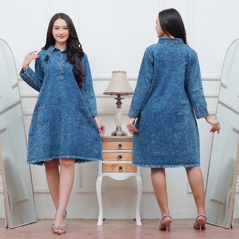 RECOMMENDED TUNIK JEANS WANITA DEWASA TERBARU 2025 KEKINIAN IMPORT HARGA MURAH MODEL JUMBO BORDIR