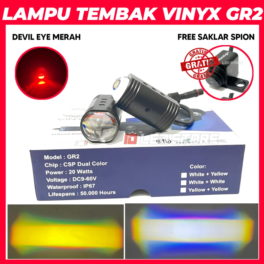 LAMPU TEMBAK VINYX GR2 LAMPU TEMBAK KABUT D2 MINI LAMPU GR2 VINYX 20 WATT
