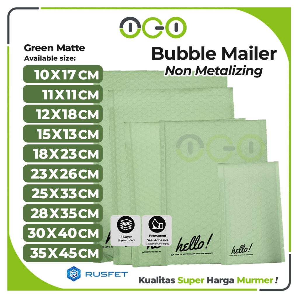 Amplop Packing Bubble Mailer Hello Series Hijau Harga Ecer Satuan Murah / Security Bag Mailer Rusfet