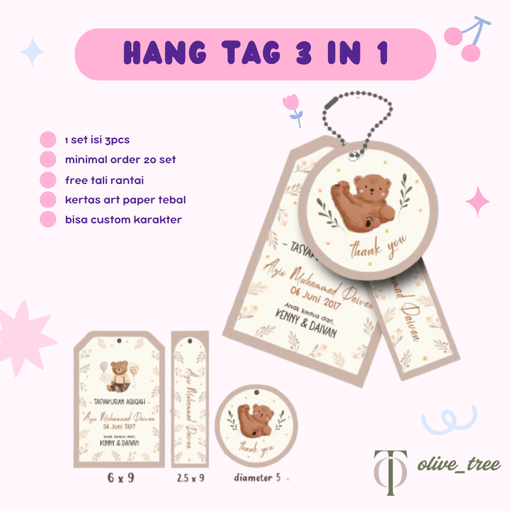 

Hangtag 3in1 / Hangtag Souvenir Hampers / Hang Tag Birthday Ulang Tahun Anak / Hang Tag Khitanan