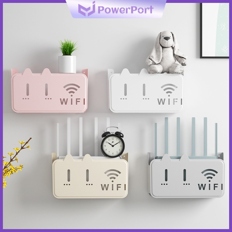 Powerport Wireless Wifi Router Rak Kotak Penyimpanan Hiasan Dinding Rak penyimpanan router yang dipa