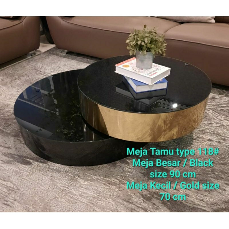 Meja Tamu Kaca Import bulat 2in1 - kaca tempered