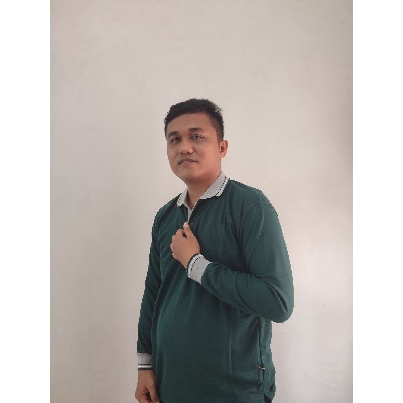 baju hijau botol kerah abu Legan panjang pria/wanita