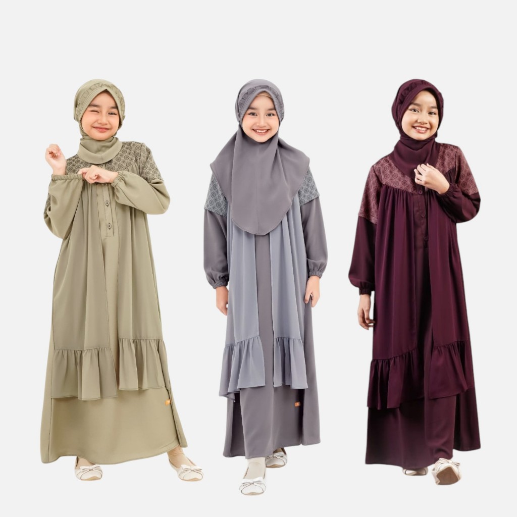 SETELAN GAMIS ANAK MARWA BURGUNDY GREY LIGHT TAUPE ORIGINAL NIBRAS FASHION DRESS BAJU BUSANA MUSLIM 